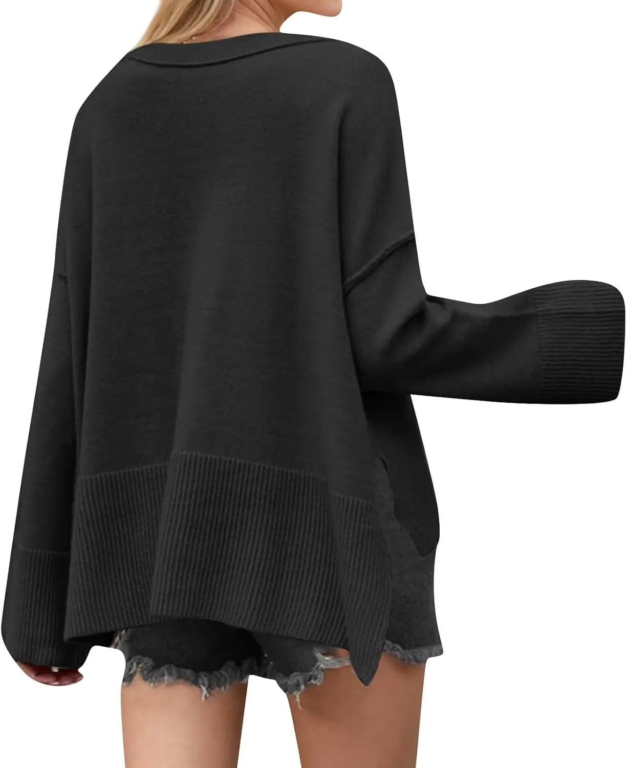 Women's Solid Color Round Neck Bell Sleeve Pullover Knitwear Fashion Short Sweater Sweaters for Women Trendy