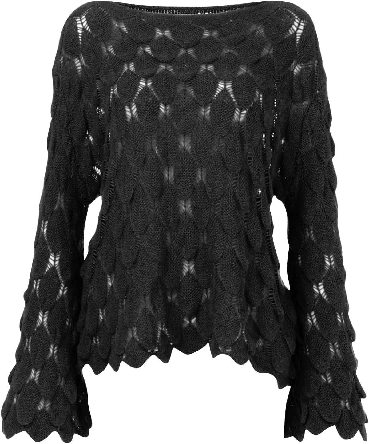 Women's Solid Color Round Neck Bell Sleeve Pullover Knitwear Fashion Short Sweater Sweaters for Women Trendy