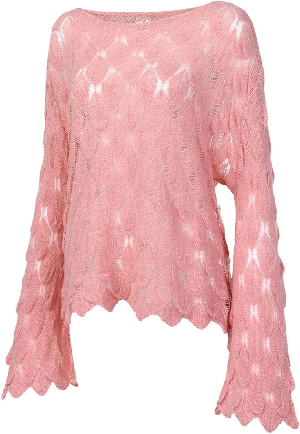 Women's Solid Color Round Neck Bell Sleeve Pullover Knitwear Fashion Short Sweater Sweaters for Women Trendy