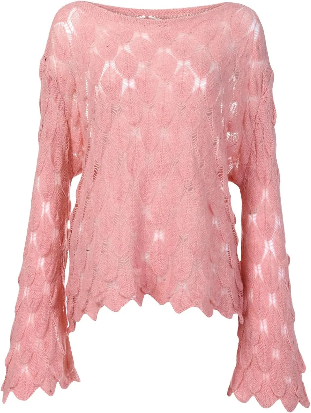 Women's Solid Color Round Neck Bell Sleeve Pullover Knitwear Fashion Short Sweater Sweaters for Women Trendy