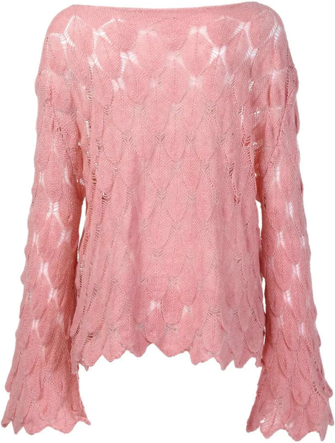 Women's Solid Color Round Neck Bell Sleeve Pullover Knitwear Fashion Short Sweater Sweaters for Women Trendy