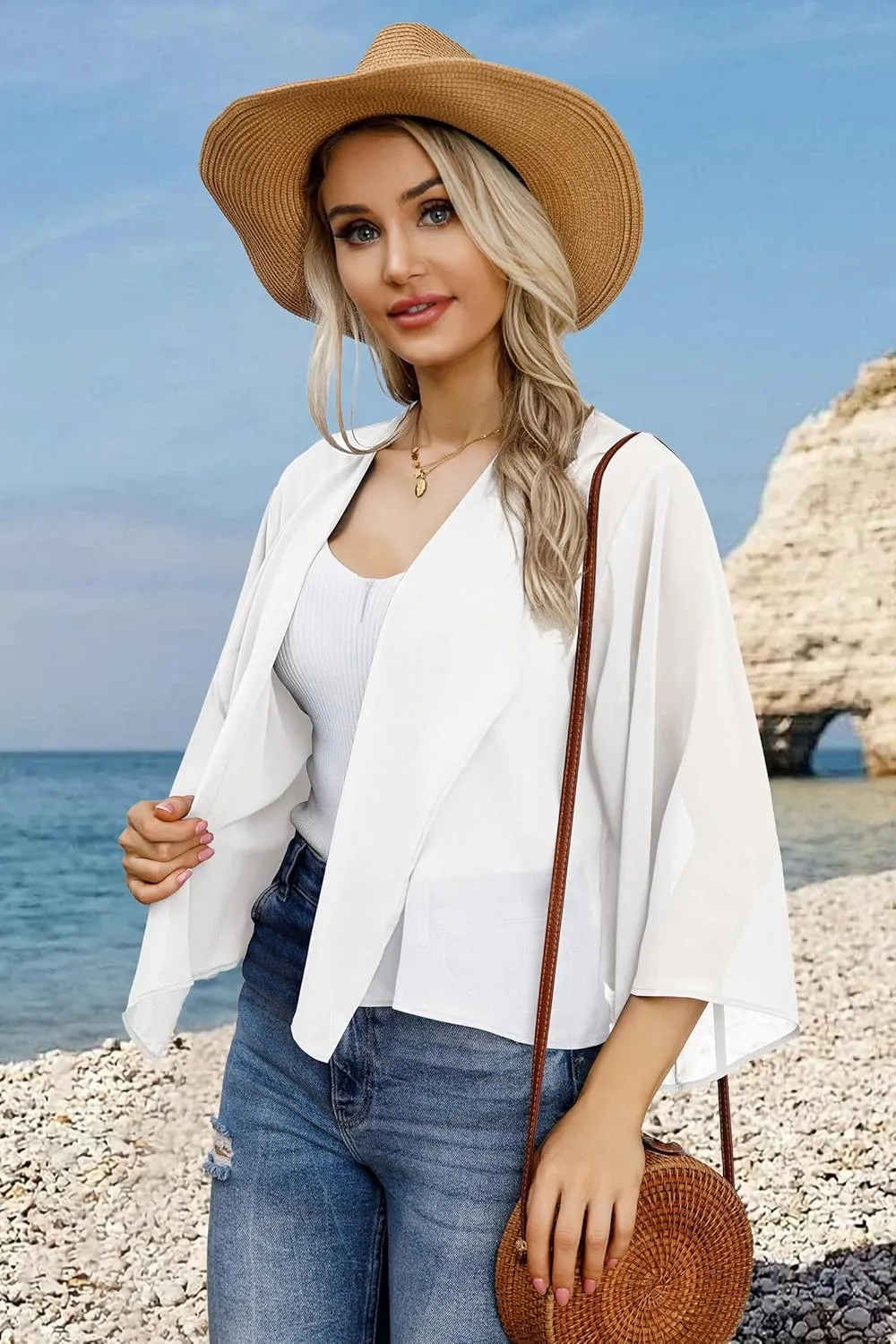 Womens Summer Tops Short Shrugs Kimono Cardigans Casual Chiffon Bolero Jackets