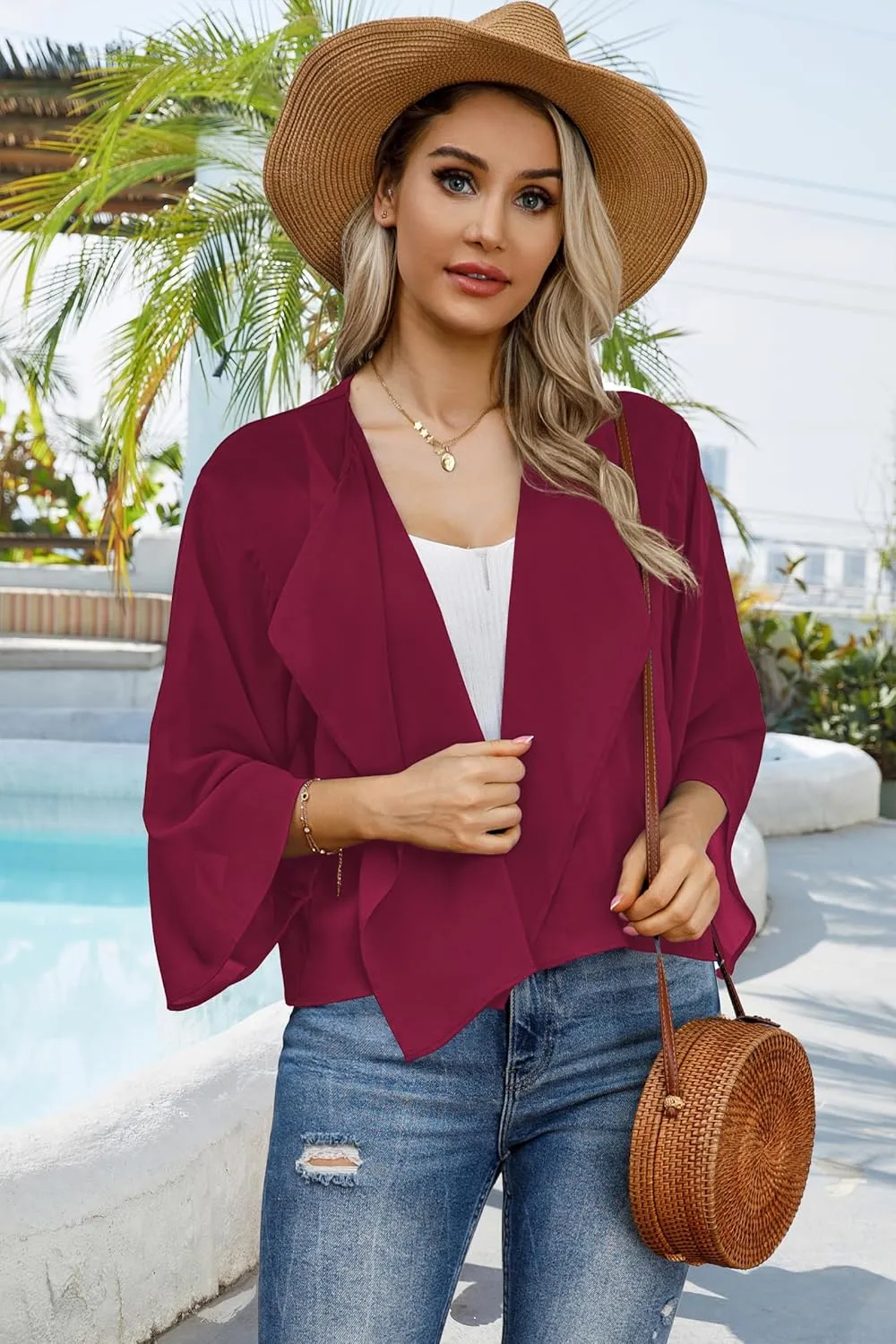 Womens Summer Tops Short Shrugs Kimono Cardigans Casual Chiffon Bolero Jackets