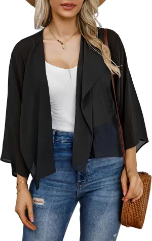 Womens Summer Tops Short Shrugs Kimono Cardigans Casual Chiffon Bolero Jackets