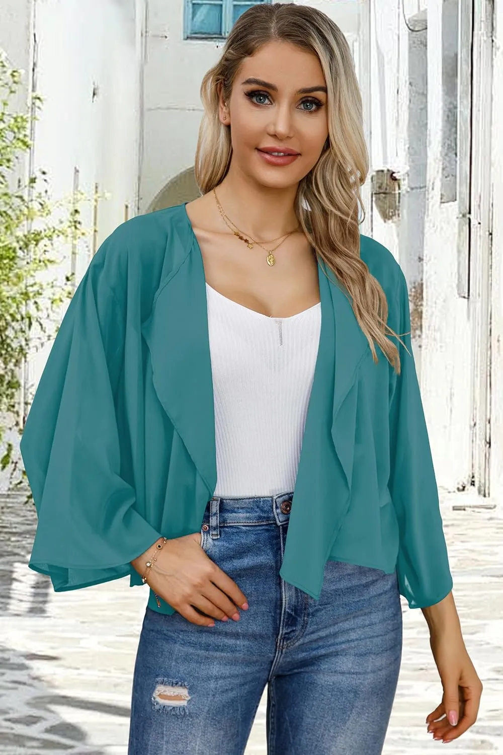 Womens Summer Tops Short Shrugs Kimono Cardigans Casual Chiffon Bolero Jackets