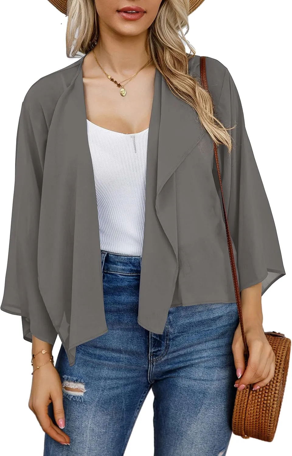 Womens Summer Tops Short Shrugs Kimono Cardigans Casual Chiffon Bolero Jackets