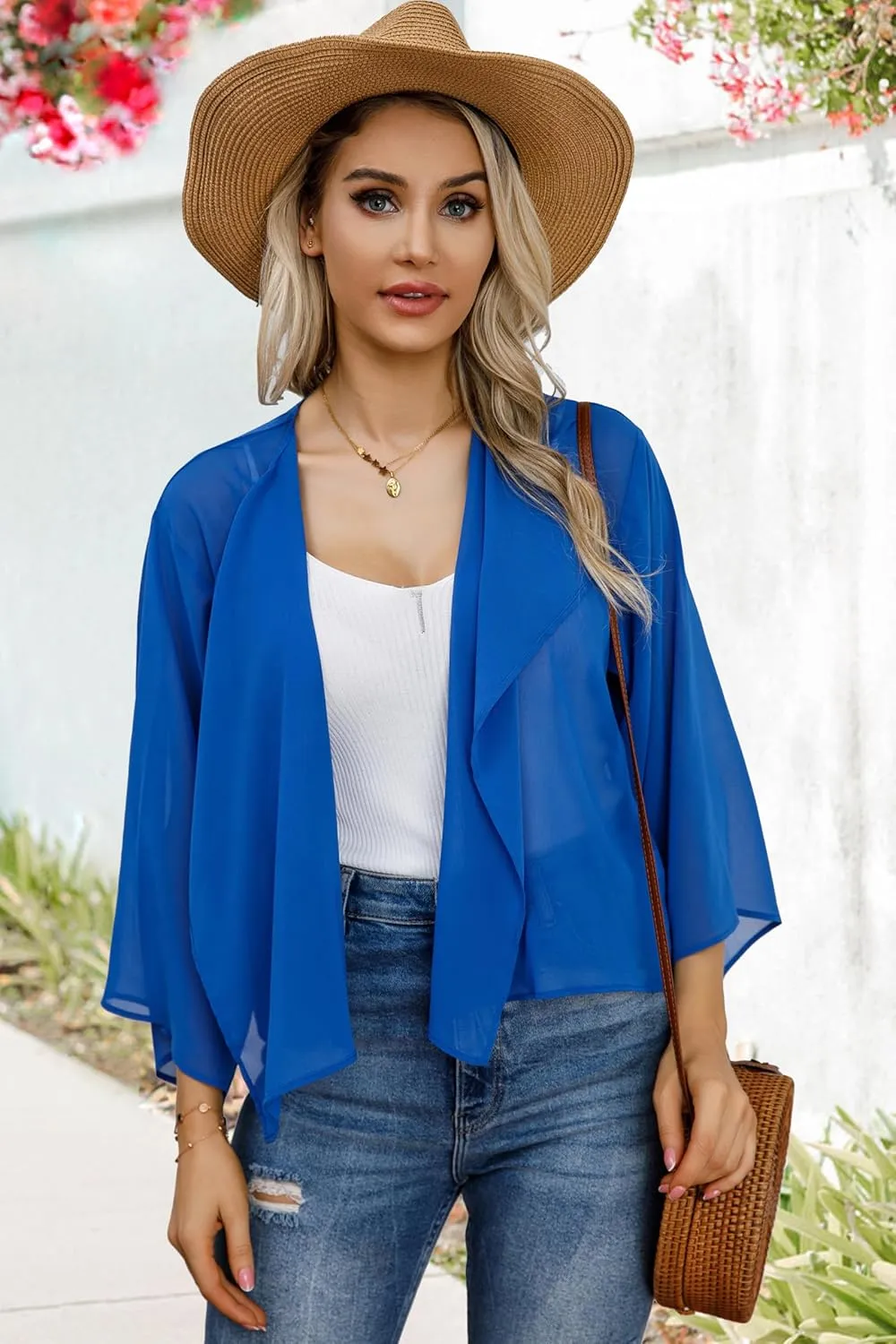 Womens Summer Tops Short Shrugs Kimono Cardigans Casual Chiffon Bolero Jackets