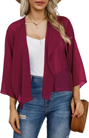 Womens Summer Tops Short Shrugs Kimono Cardigans Casual Chiffon Bolero Jackets