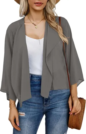 Womens Summer Tops Short Shrugs Kimono Cardigans Casual Chiffon Bolero Jackets