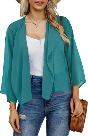 Womens Summer Tops Short Shrugs Kimono Cardigans Casual Chiffon Bolero Jackets