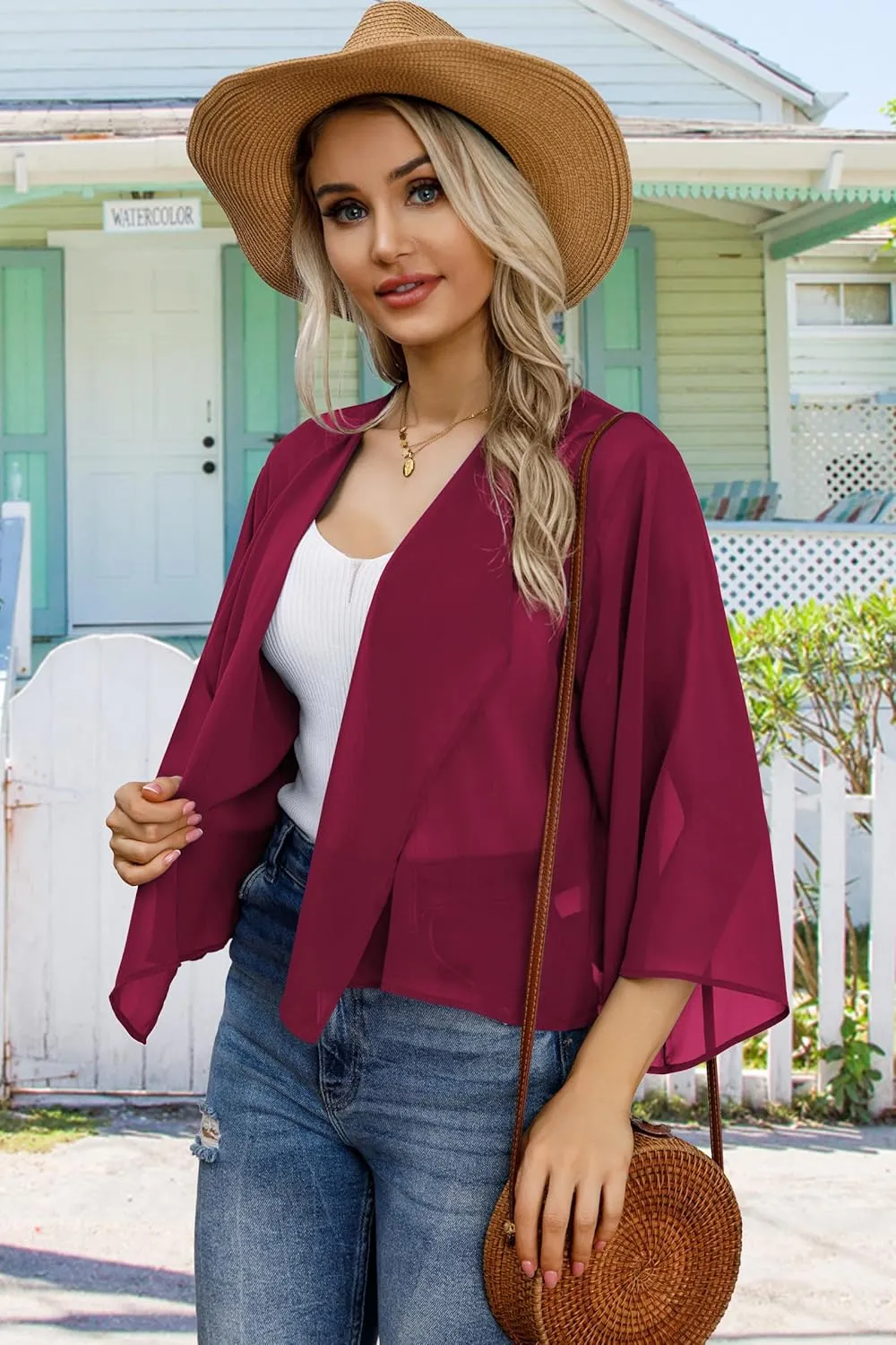 Womens Summer Tops Short Shrugs Kimono Cardigans Casual Chiffon Bolero Jackets