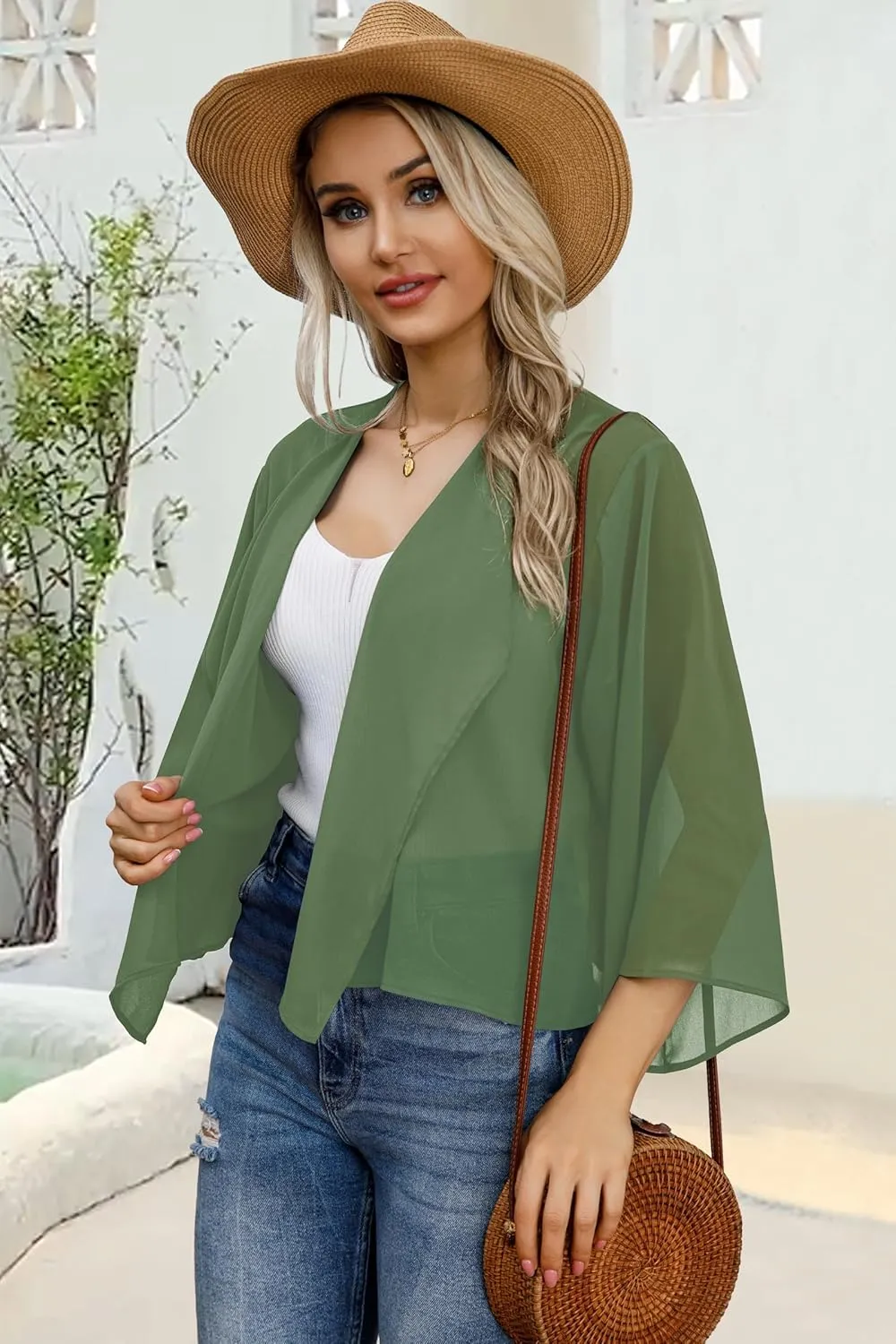 Womens Summer Tops Short Shrugs Kimono Cardigans Casual Chiffon Bolero Jackets