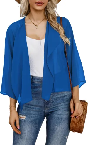 Womens Summer Tops Short Shrugs Kimono Cardigans Casual Chiffon Bolero Jackets