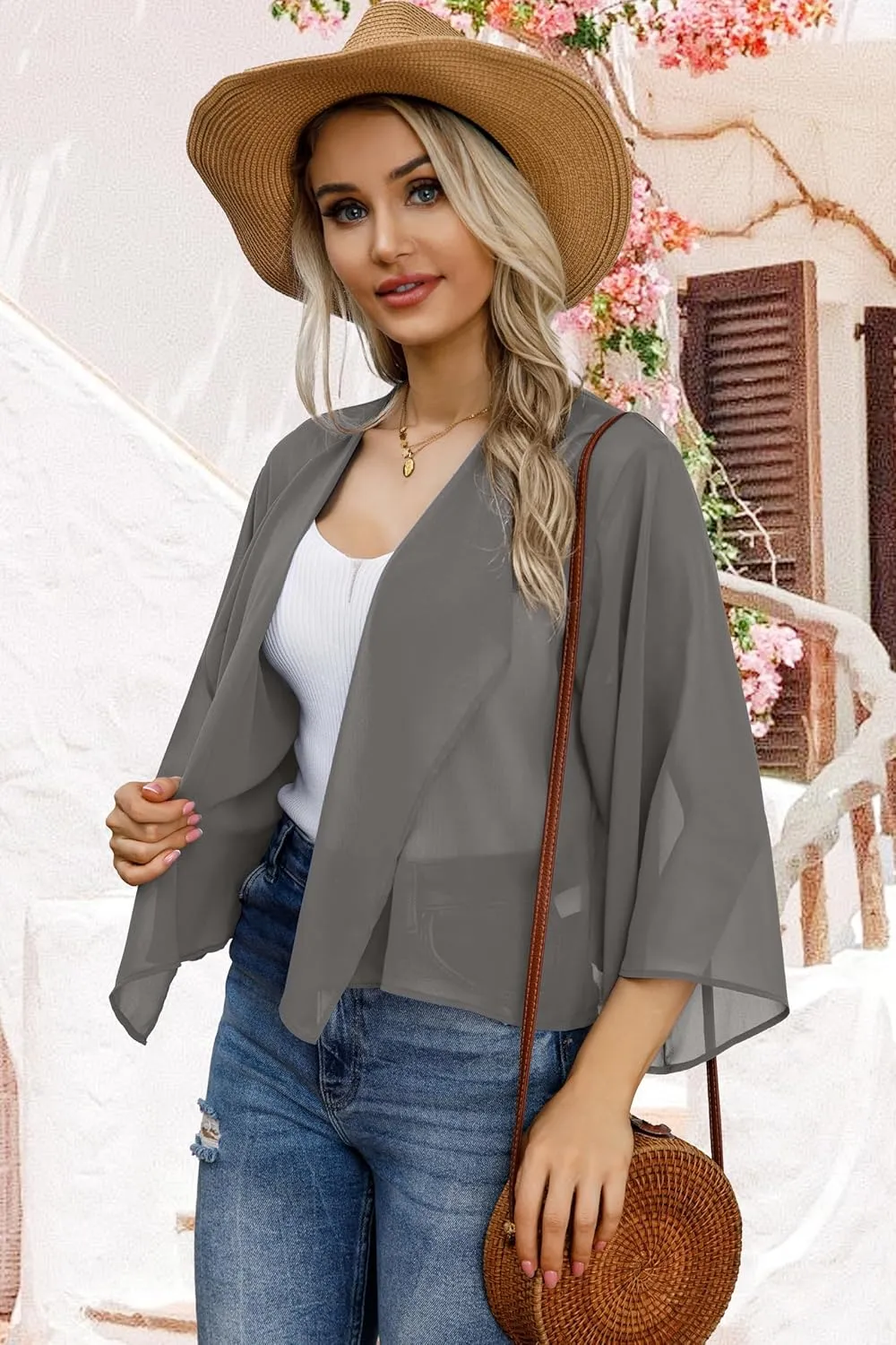 Womens Summer Tops Short Shrugs Kimono Cardigans Casual Chiffon Bolero Jackets