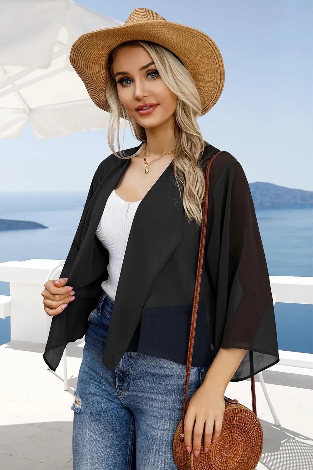 Womens Summer Tops Short Shrugs Kimono Cardigans Casual Chiffon Bolero Jackets