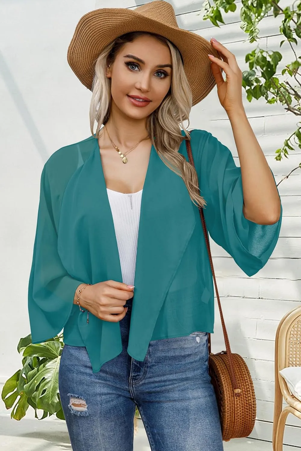 Womens Summer Tops Short Shrugs Kimono Cardigans Casual Chiffon Bolero Jackets