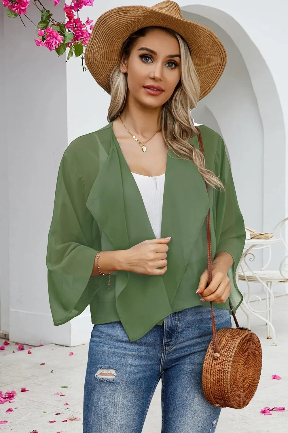 Womens Summer Tops Short Shrugs Kimono Cardigans Casual Chiffon Bolero Jackets