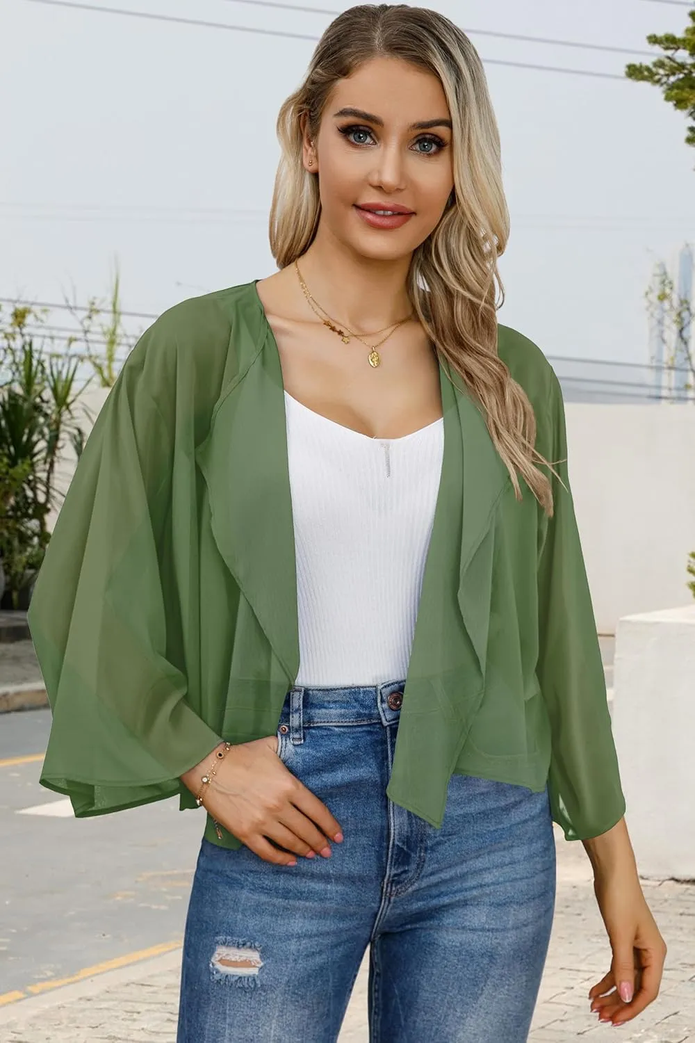 Womens Summer Tops Short Shrugs Kimono Cardigans Casual Chiffon Bolero Jackets