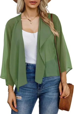 Womens Summer Tops Short Shrugs Kimono Cardigans Casual Chiffon Bolero Jackets