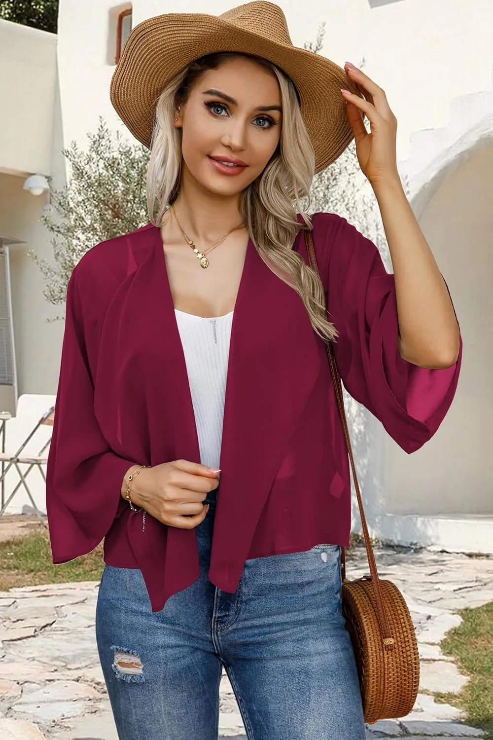 Womens Summer Tops Short Shrugs Kimono Cardigans Casual Chiffon Bolero Jackets