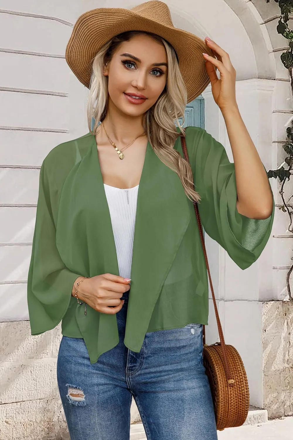 Womens Summer Tops Short Shrugs Kimono Cardigans Casual Chiffon Bolero Jackets
