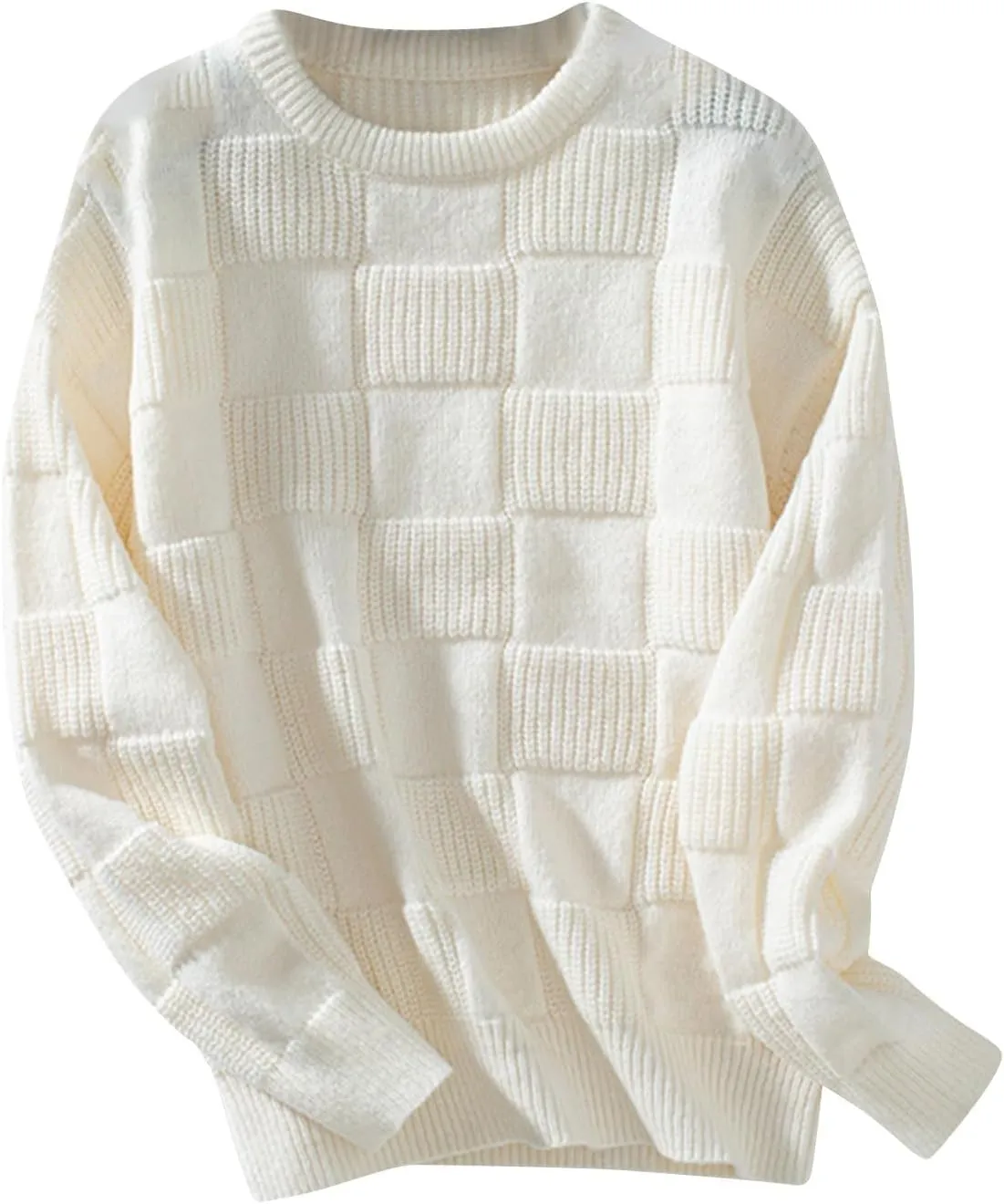 Womens Sweaters Plaid Knit Jumper Sweaters Crew Neck Plain Sweater Long Sleeve Oversized Sweaters