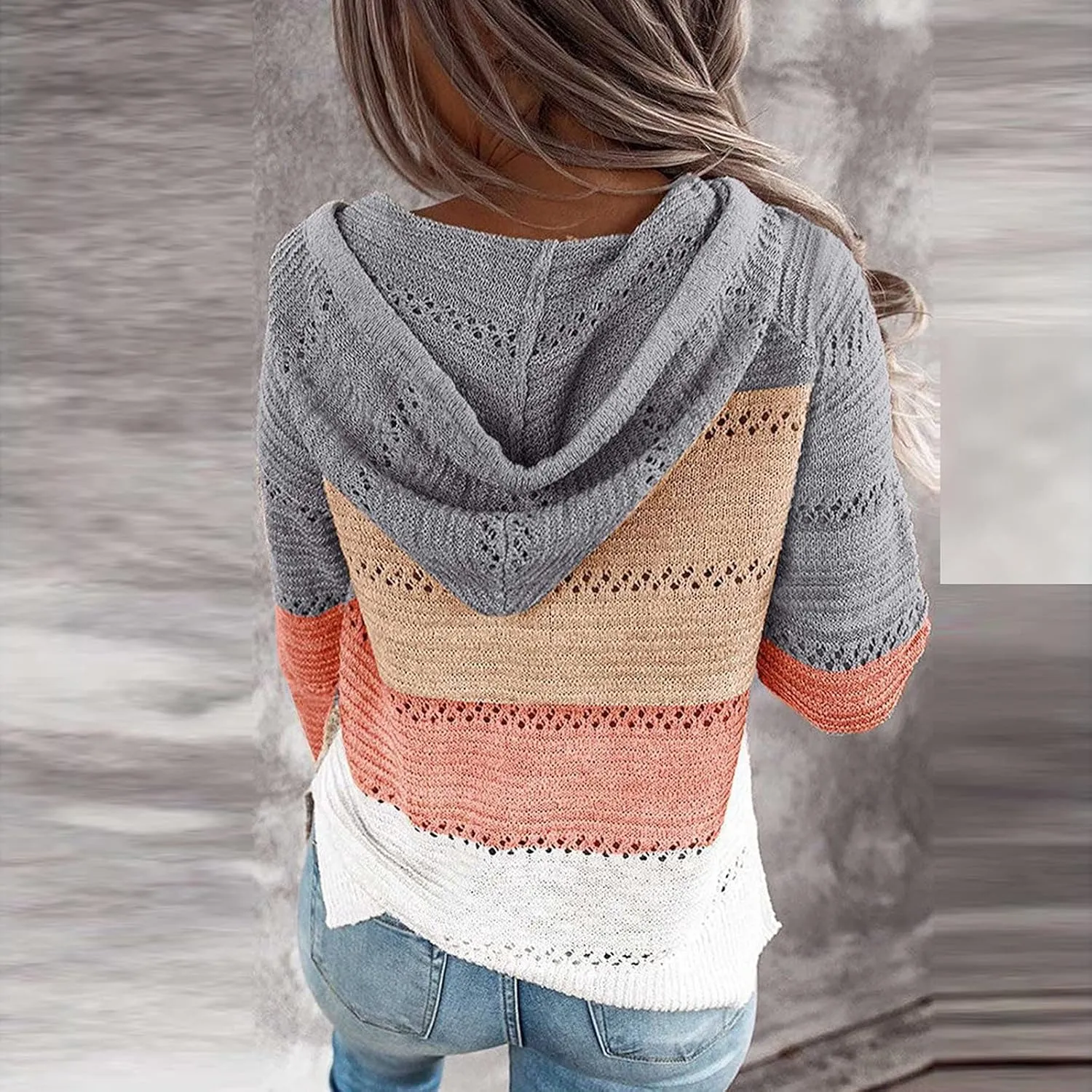 Womens Sweaters V Neck Long Sleeve Sweaters 2025 Fall Fashion Striped Oversized Ribbed Knit Hooides