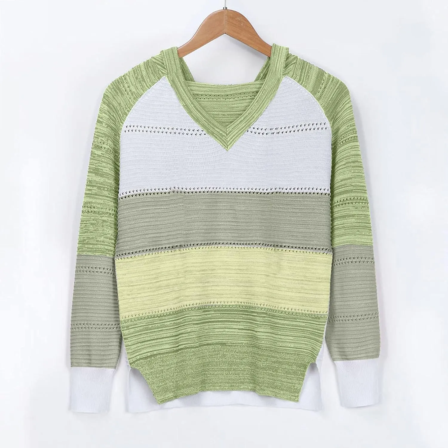 Womens Sweaters V Neck Long Sleeve Sweaters 2025 Fall Fashion Striped Oversized Ribbed Knit Hooides