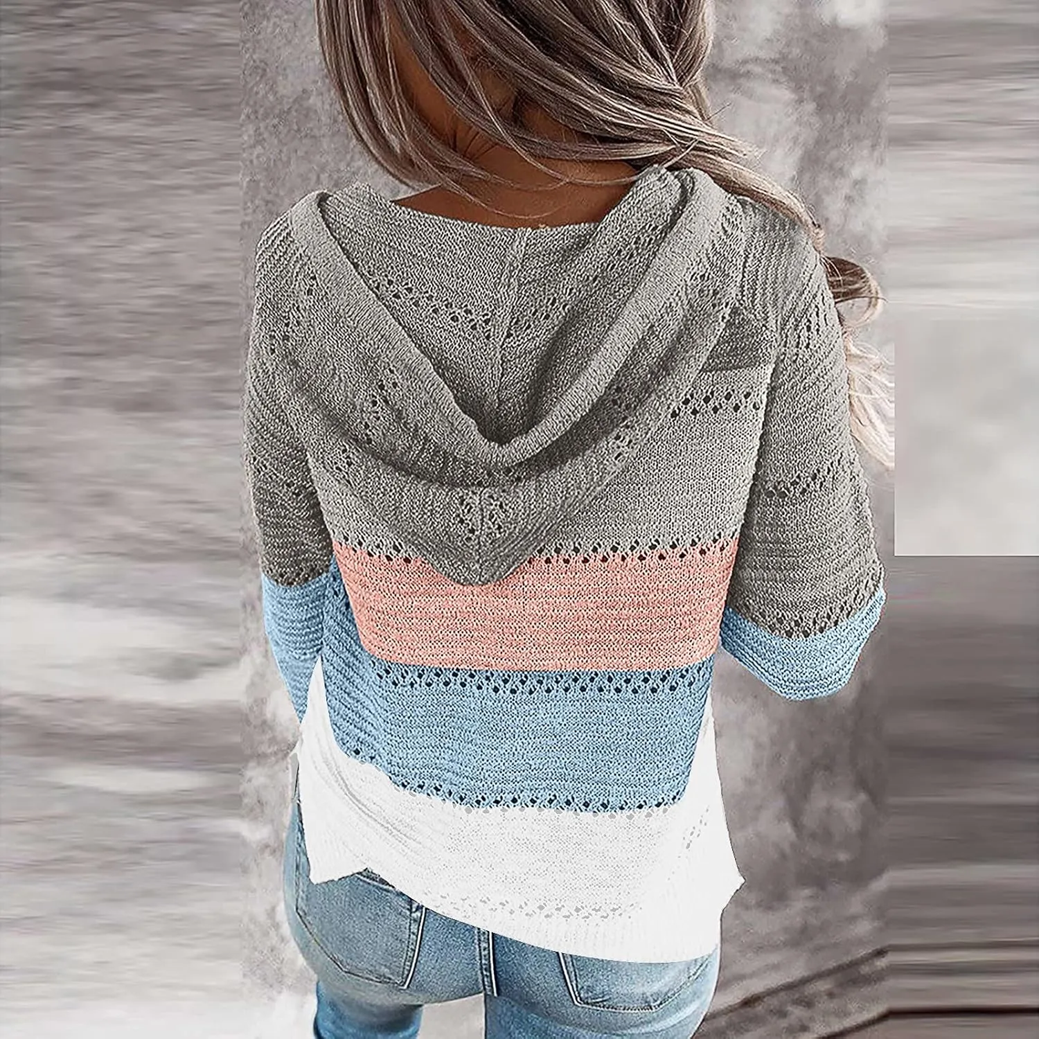 Womens Sweaters V Neck Long Sleeve Sweaters 2025 Fall Fashion Striped Oversized Ribbed Knit Hooides