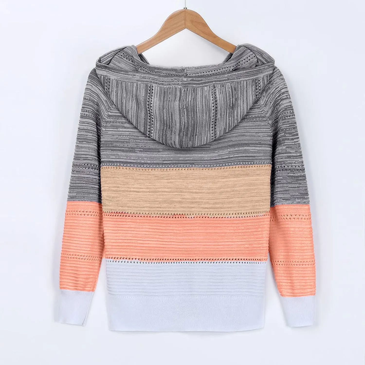 Womens Sweaters V Neck Long Sleeve Sweaters 2025 Fall Fashion Striped Oversized Ribbed Knit Hooides