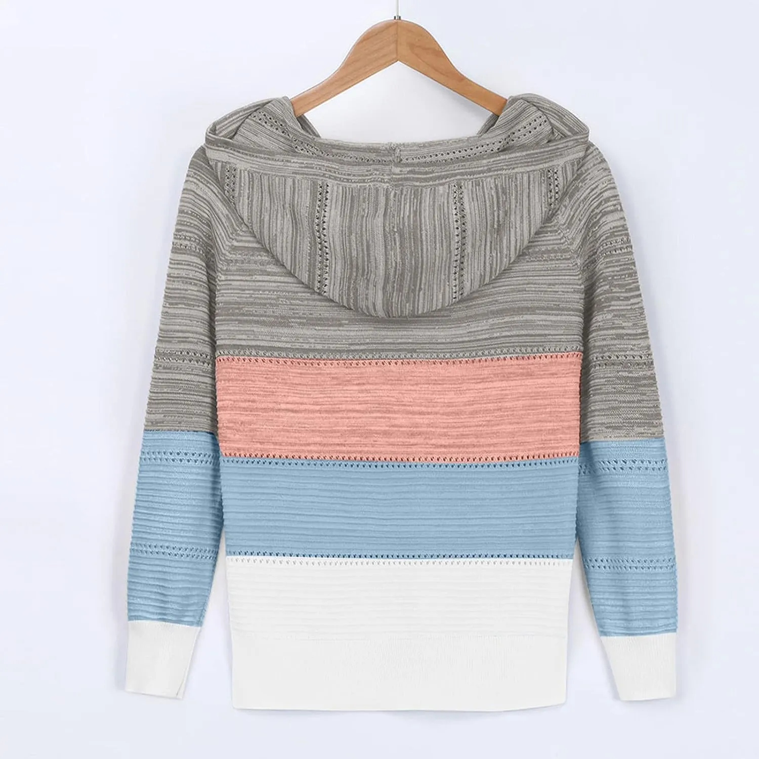 Womens Sweaters V Neck Long Sleeve Sweaters 2025 Fall Fashion Striped Oversized Ribbed Knit Hooides