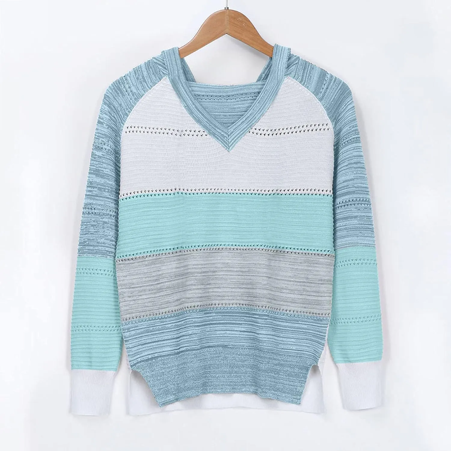 Womens Sweaters V Neck Long Sleeve Sweaters 2025 Fall Fashion Striped Oversized Ribbed Knit Hooides