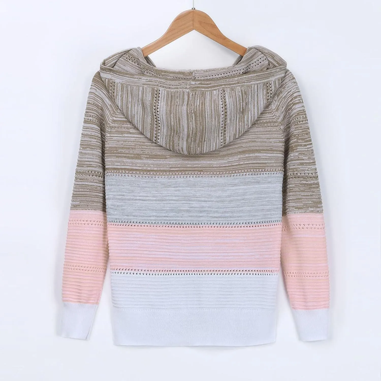 Womens Sweaters V Neck Long Sleeve Sweaters 2025 Fall Fashion Striped Oversized Ribbed Knit Hooides