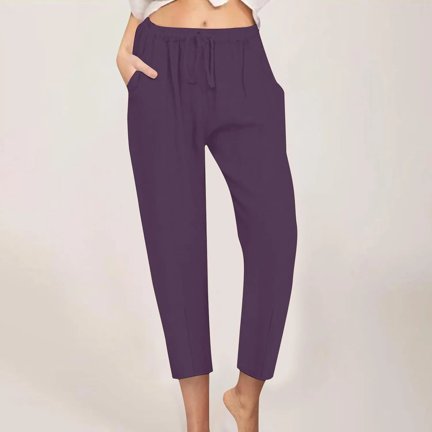 Women's Tapered Pants High Waisted Linen Pants Drawstring Work Pants Pull On Casual Pants Comfy Dress Pants Trousers