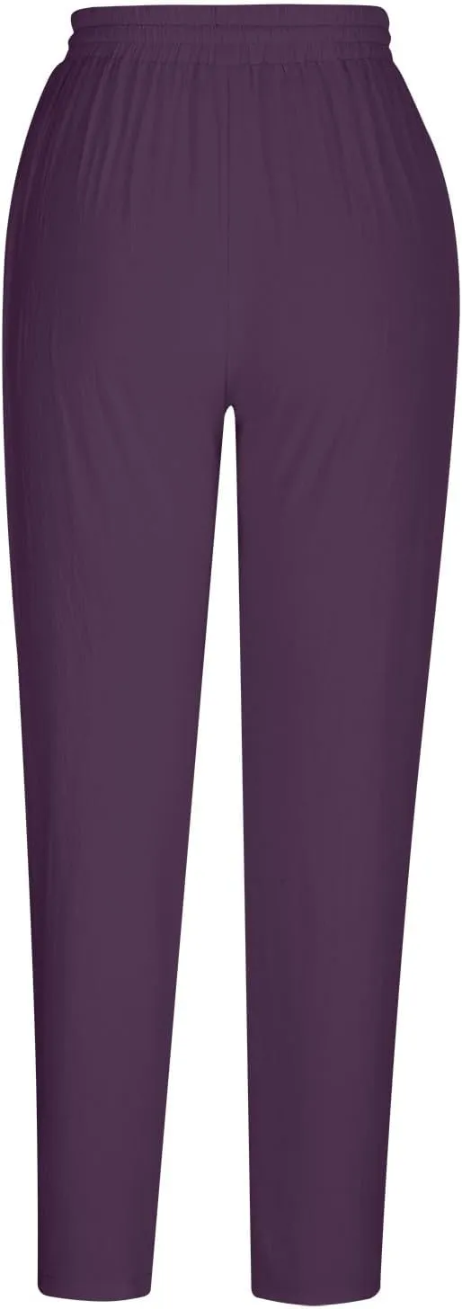 Women's Tapered Pants High Waisted Linen Pants Drawstring Work Pants Pull On Casual Pants Comfy Dress Pants Trousers