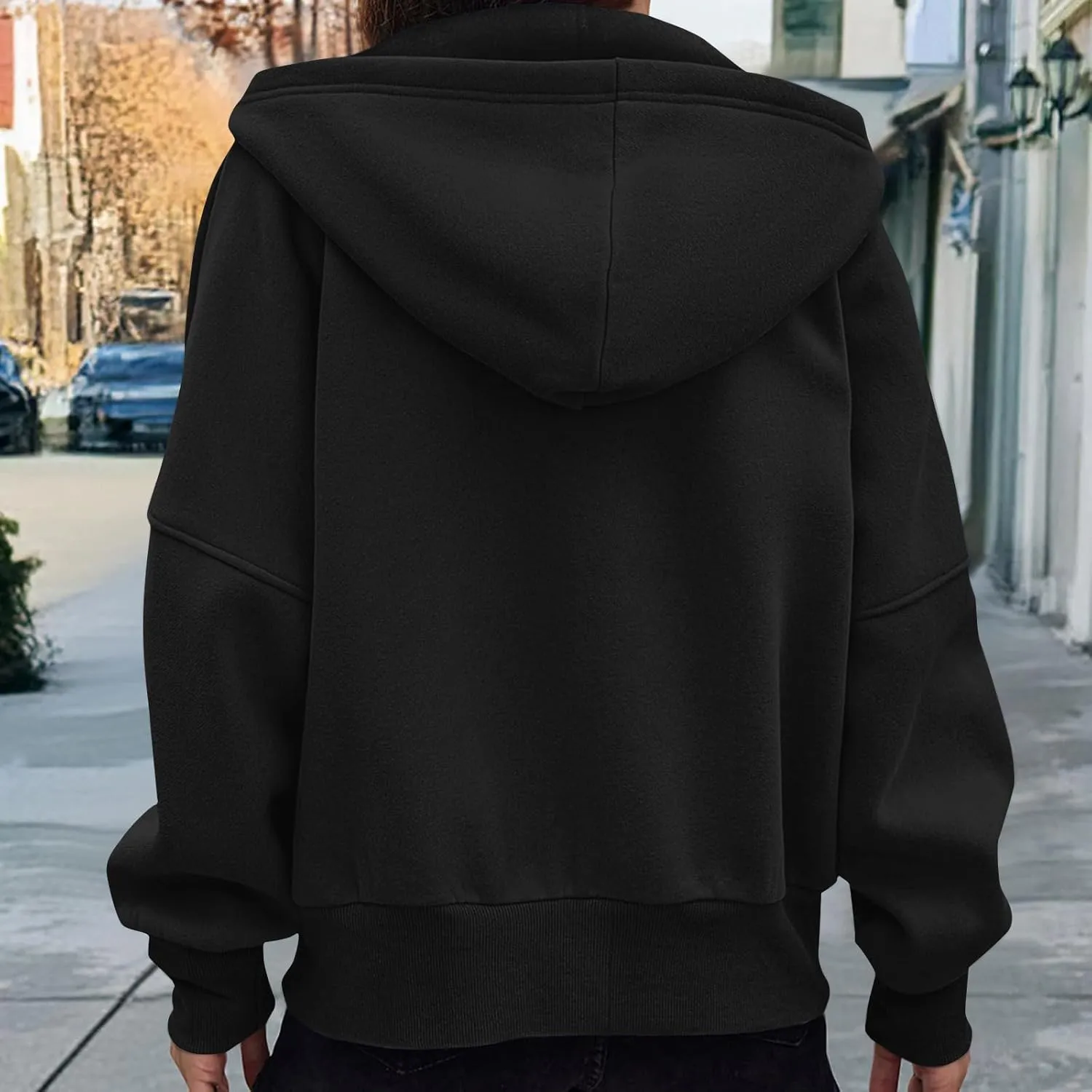 Womens Zip Up Hoodie Fleece Sweatshirt 2025 Fashion Long Sleeve Jacket with Pockets Loose Fit Casual Trendy