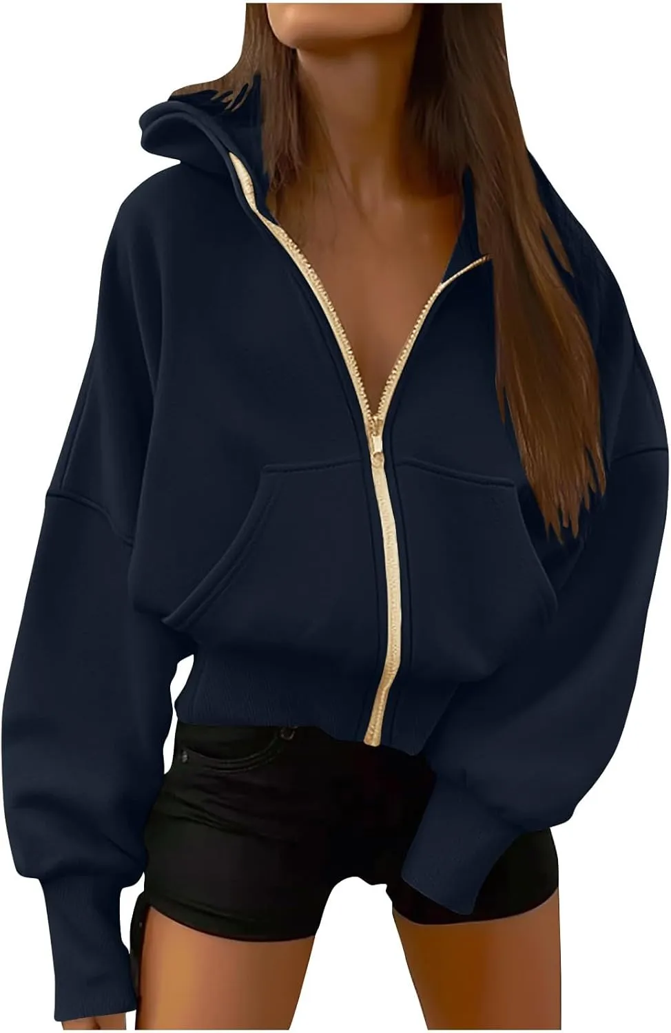 Womens Zip Up Hoodie Fleece Sweatshirt 2025 Fashion Long Sleeve Jacket with Pockets Loose Fit Casual Trendy