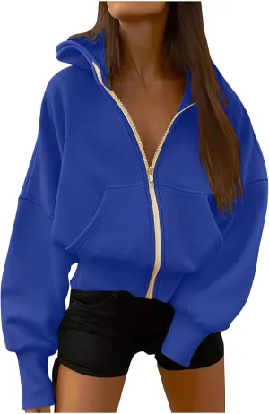 Womens Zip Up Hoodie Fleece Sweatshirt 2025 Fashion Long Sleeve Jacket with Pockets Loose Fit Casual Trendy