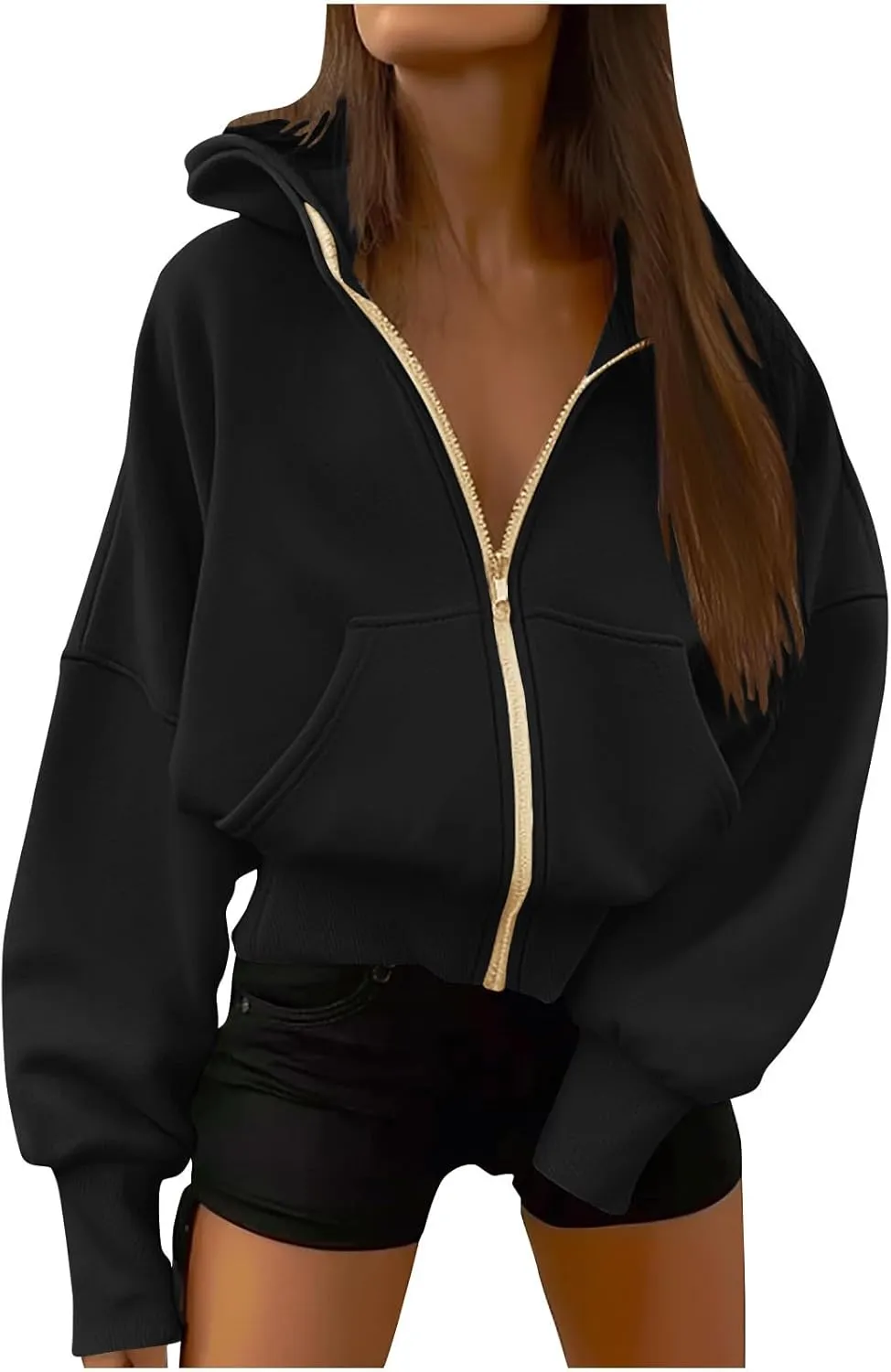Womens Zip Up Hoodie Fleece Sweatshirt 2025 Fashion Long Sleeve Jacket with Pockets Loose Fit Casual Trendy