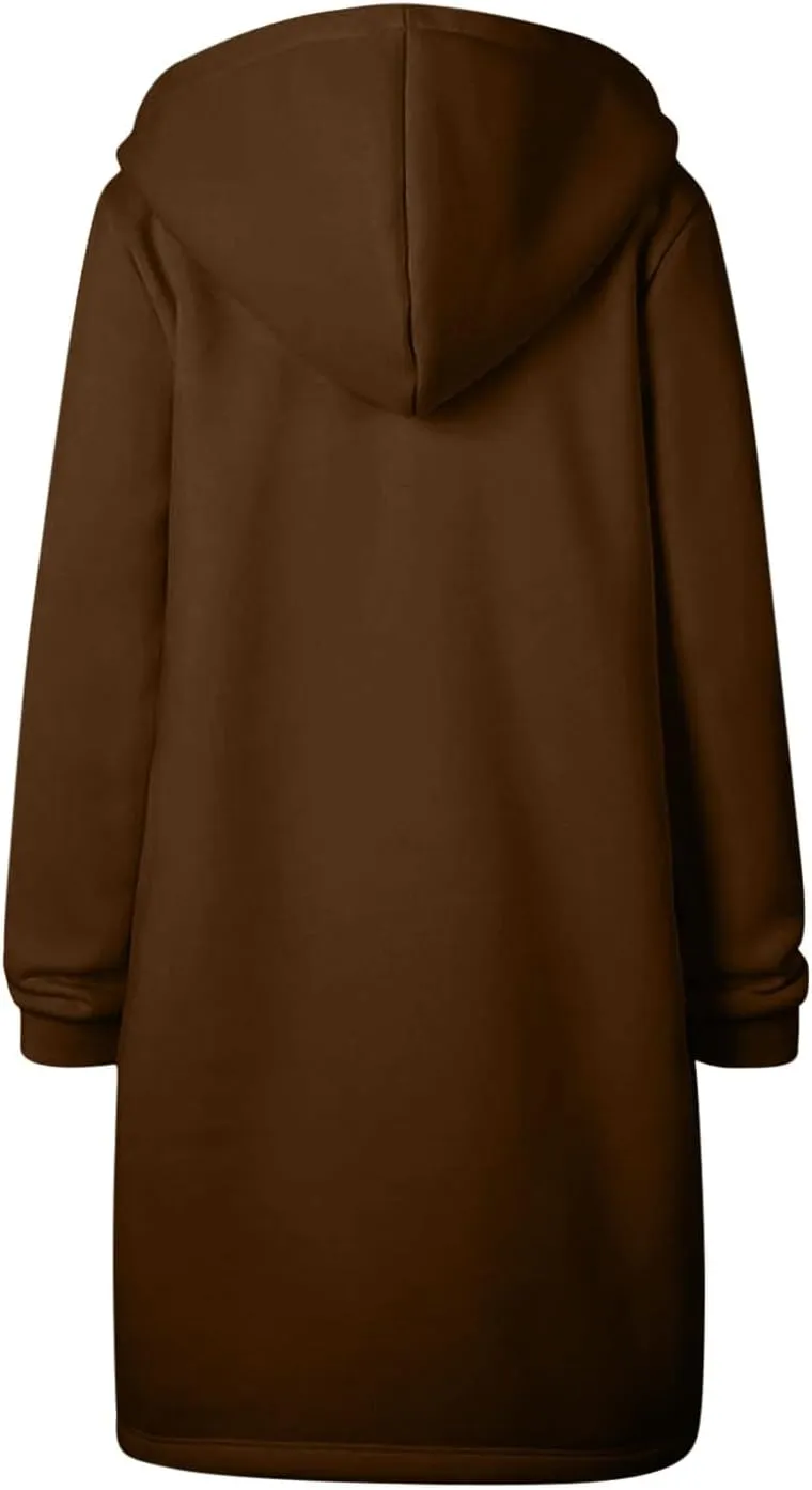Womens Zip Up Hoodies Long Sleeve Fall Hooded Lightweight Knee Length Tunic Sweatshirt Comfy Oversized Jackets With Pockets