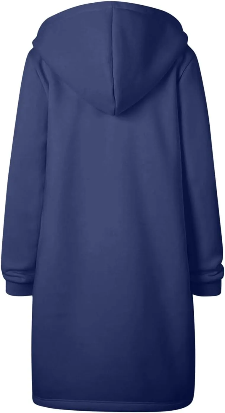 Womens Zip Up Hoodies Long Sleeve Fall Hooded Lightweight Knee Length Tunic Sweatshirt Comfy Oversized Jackets With Pockets