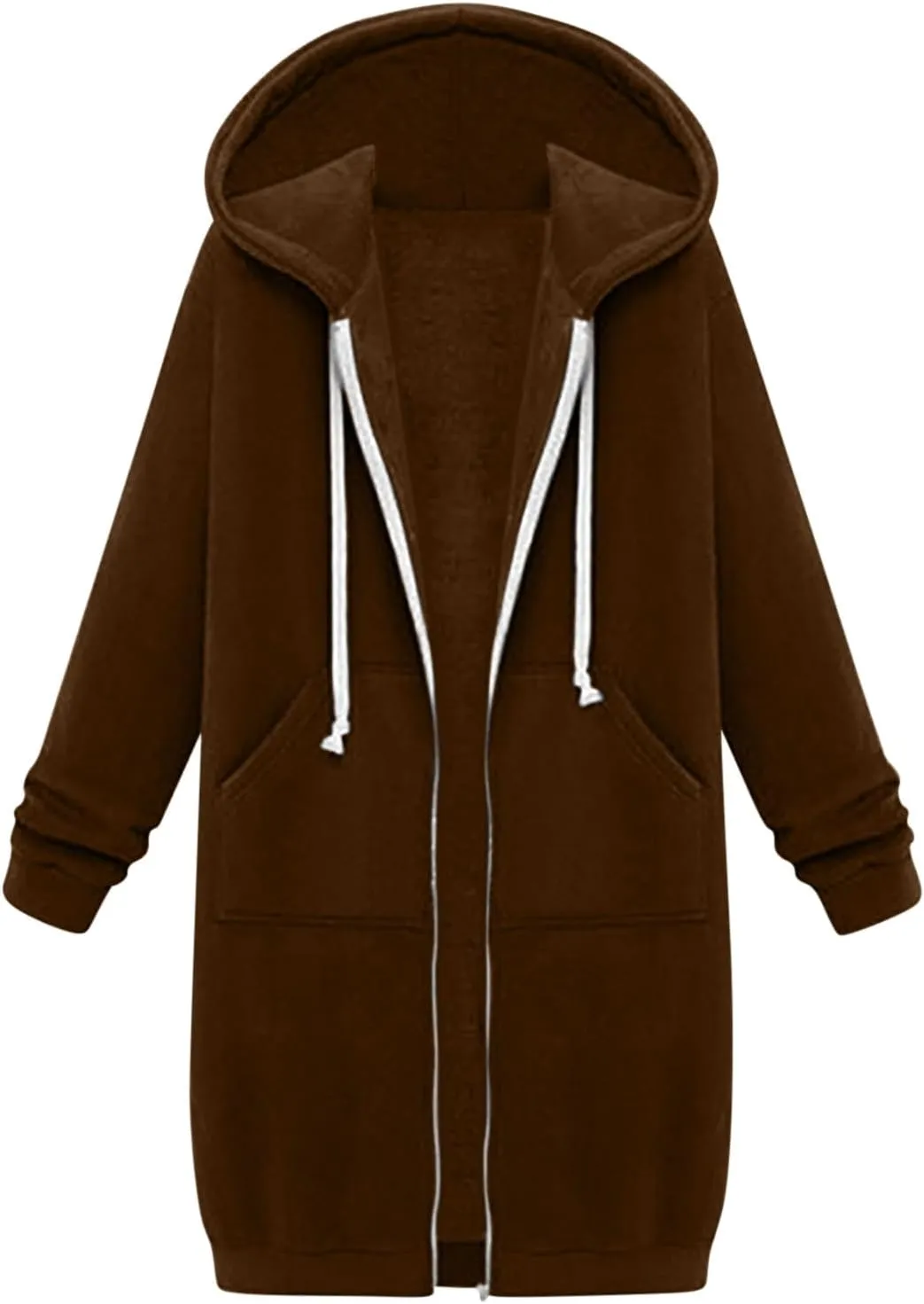 Womens Zip Up Hoodies Long Sleeve Fall Hooded Lightweight Knee Length Tunic Sweatshirt Comfy Oversized Jackets With Pockets