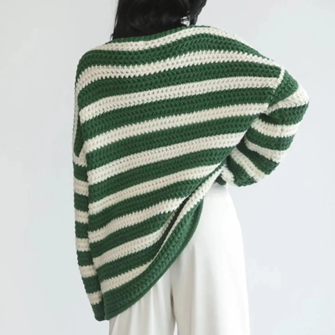 XPONNI Striped Sweater Women Pullover Sweaters Y2k Streetwear Oversized Sweaters Trendy Crewneck Batwing Sweaters