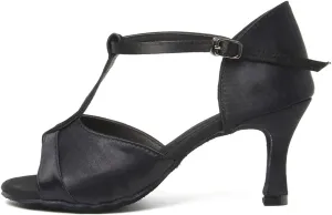 YKXLM Latin Ballroom Dance Shoes Women 3 inch Heel Salsa Tango Performance T-Strap Bachata Dancing Shoes