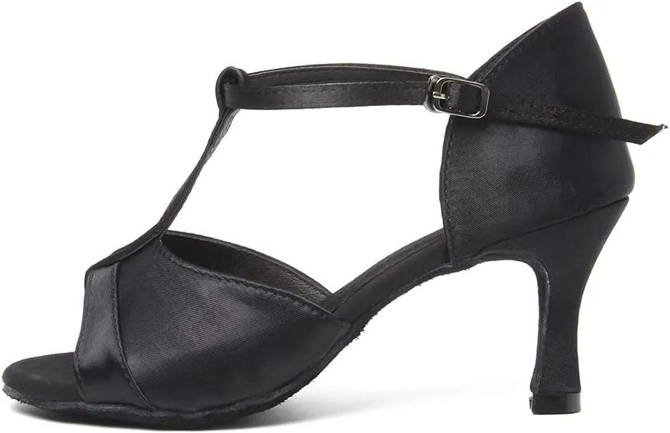 YKXLM Latin Ballroom Dance Shoes Women 3 inch Heel Salsa Tango Performance T-Strap Bachata Dancing Shoes