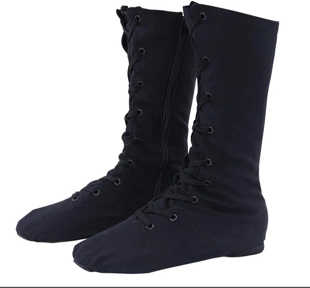 YKXLM Women's Leather and Canvas Upper and Suede Split Sole Jazz Ballet Yoga Dance Shoes,Model TJJCGBJS