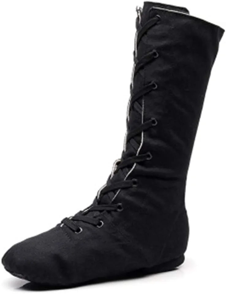 YKXLM Women's Leather and Canvas Upper and Suede Split Sole Jazz Ballet Yoga Dance Shoes,Model TJJCGBJS