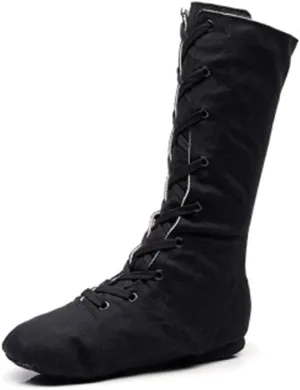 YKXLM Women's Leather and Canvas Upper and Suede Split Sole Jazz Ballet Yoga Dance Shoes,Model TJJCGBJS