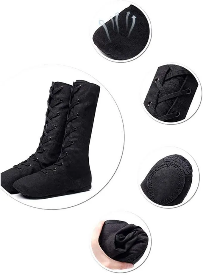 YKXLM Women's Leather and Canvas Upper and Suede Split Sole Jazz Ballet Yoga Dance Shoes,Model TJJCGBJS
