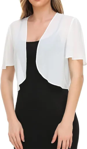 YMING Womens Chiffon Open Front Bolero Short Sleeve Cropped Cardigans Sheer Shrug Arm Covers for Dress